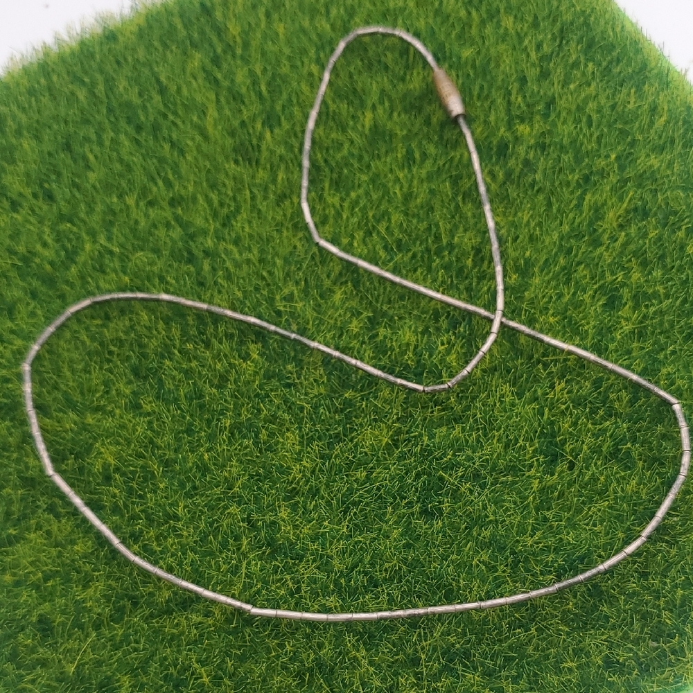Silver Beaded Tube Necklace 15 Inch N3829